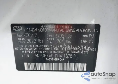 2013 Hyundai Elantra Limited из США, поврежденный, VIN 5NPDH4AE1DH411878